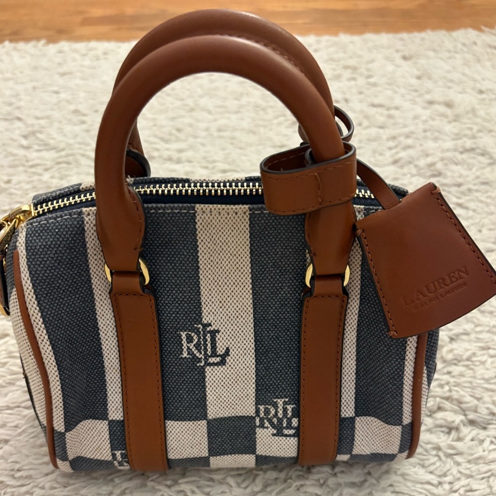 Ralph Lauren Black and Cream Striped Bag with Removable Strap